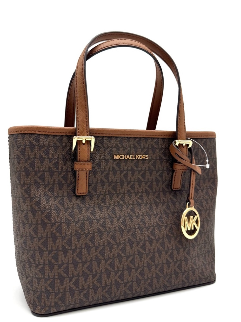 Michael Kors XS Jet Set Travel Convertible TZ Tote Bag Brown Signature
